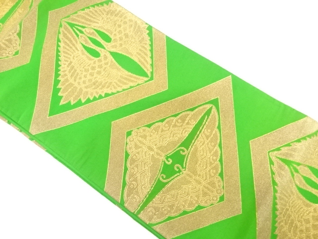 アンティーク　菱に鶴・蝶模様織り出し袋帯（材料）